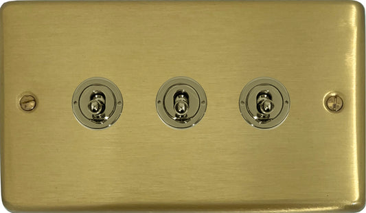 Contour Satin Brass 3 Gang Toggle Switch