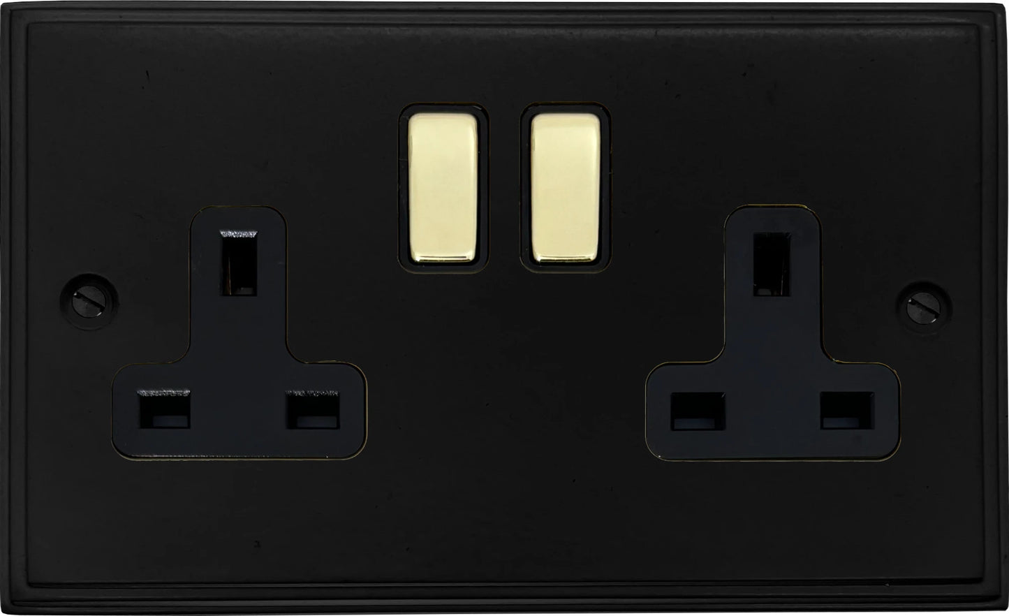 Victorian Flat Black 2 Gang Socket