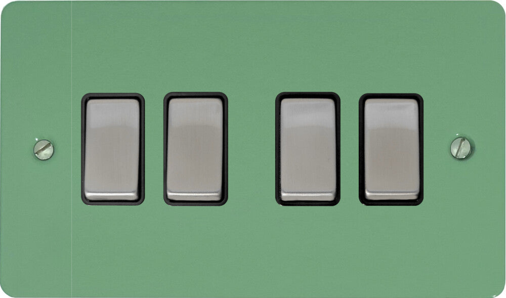 Flat Sage Green 4 Gang Switch (Satin Chrome Switches/Black Inserts)