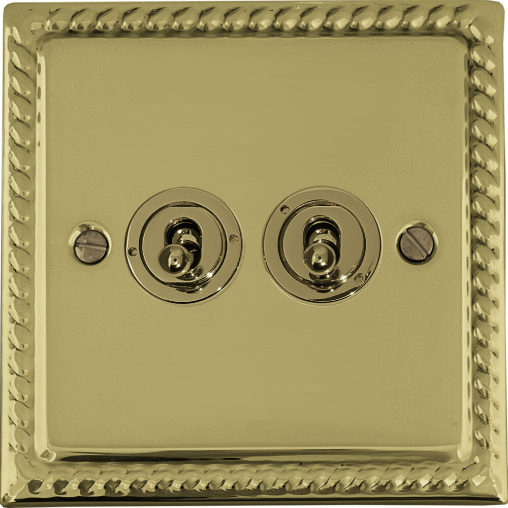 Georgian Polished Brass 2 Gang Toggle Switch