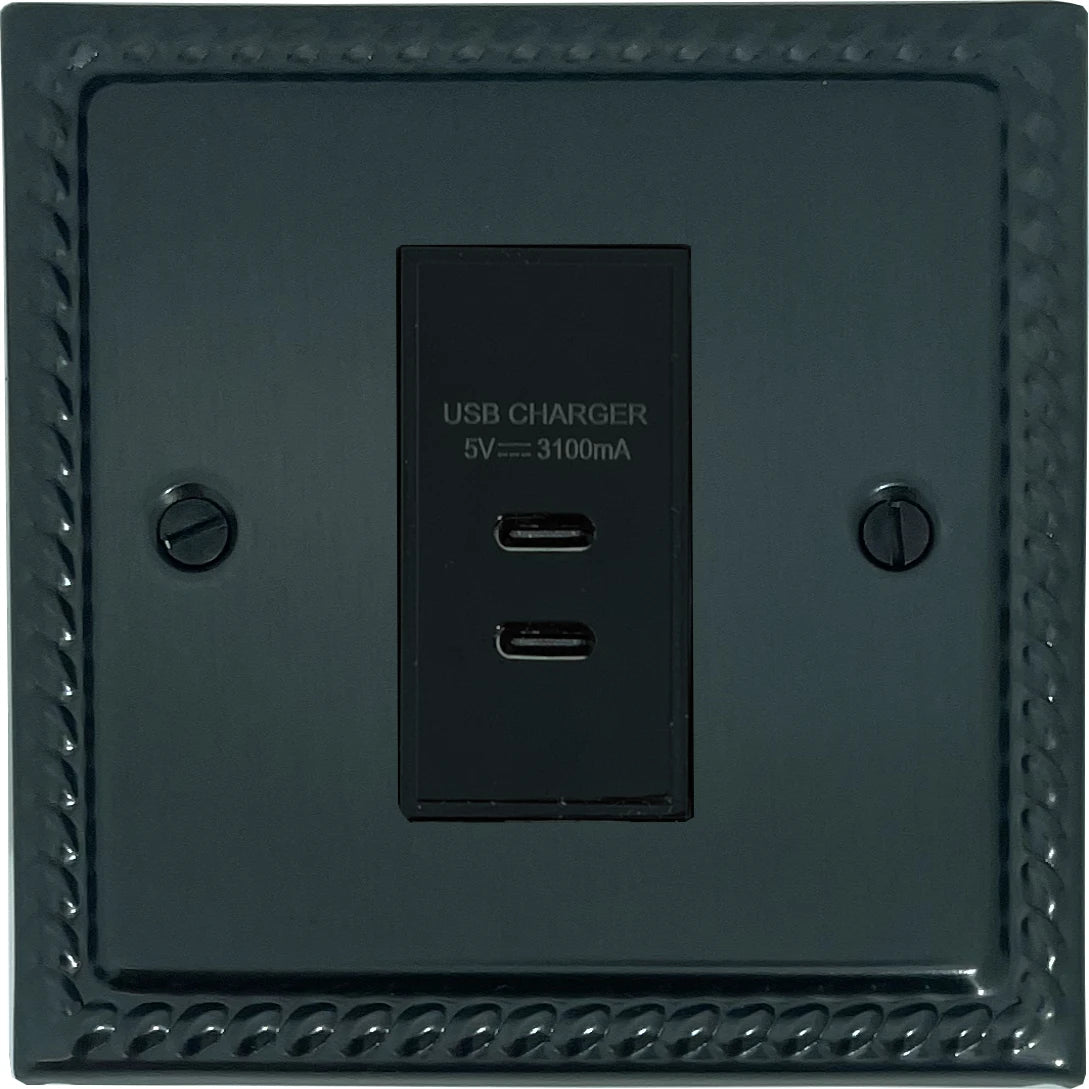 Georgian Black Bronze 1 Gang 2 x USB-C