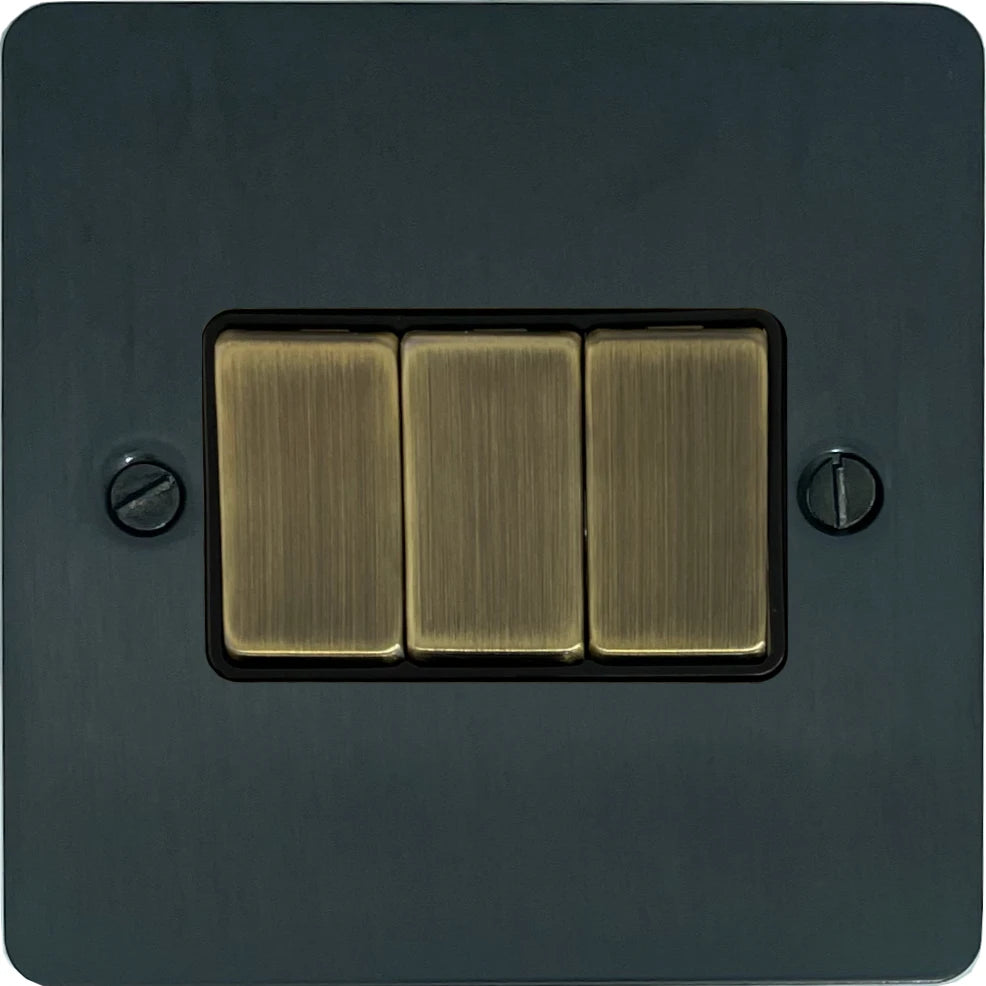 Flat Black Bronze 3 Gang 2 Way Switch