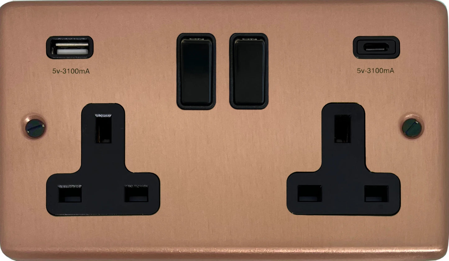 Contour Rose Gold 2 Gang Socket with USBC