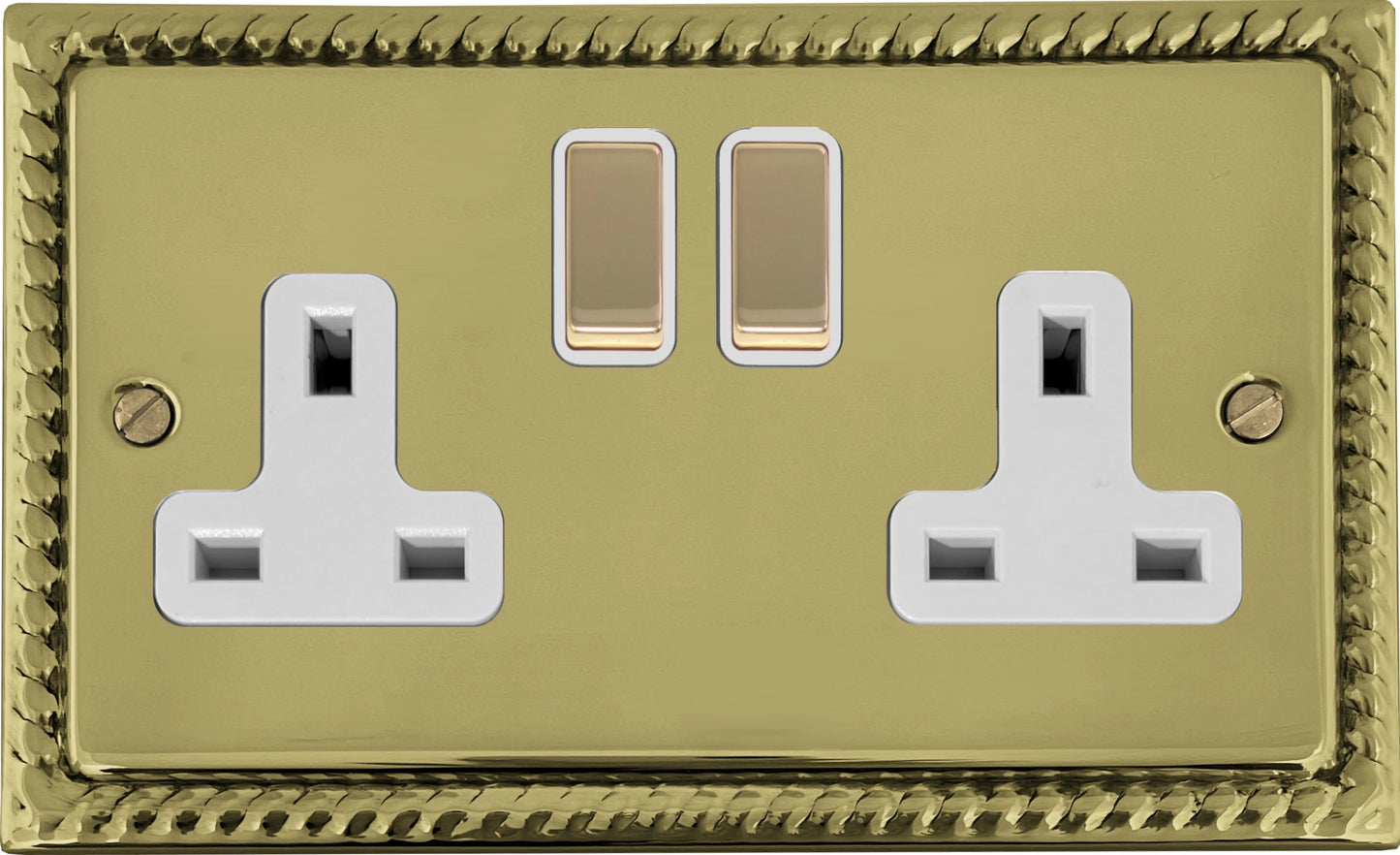 Georgian Polished Brass 2 Gang Socket
