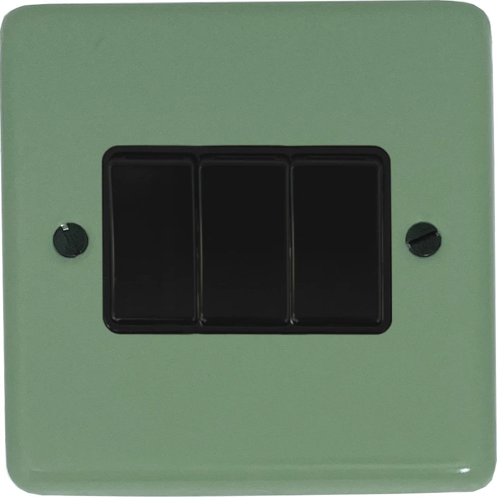 Classic Sage Green 3 Gang Switch (Black Switches)