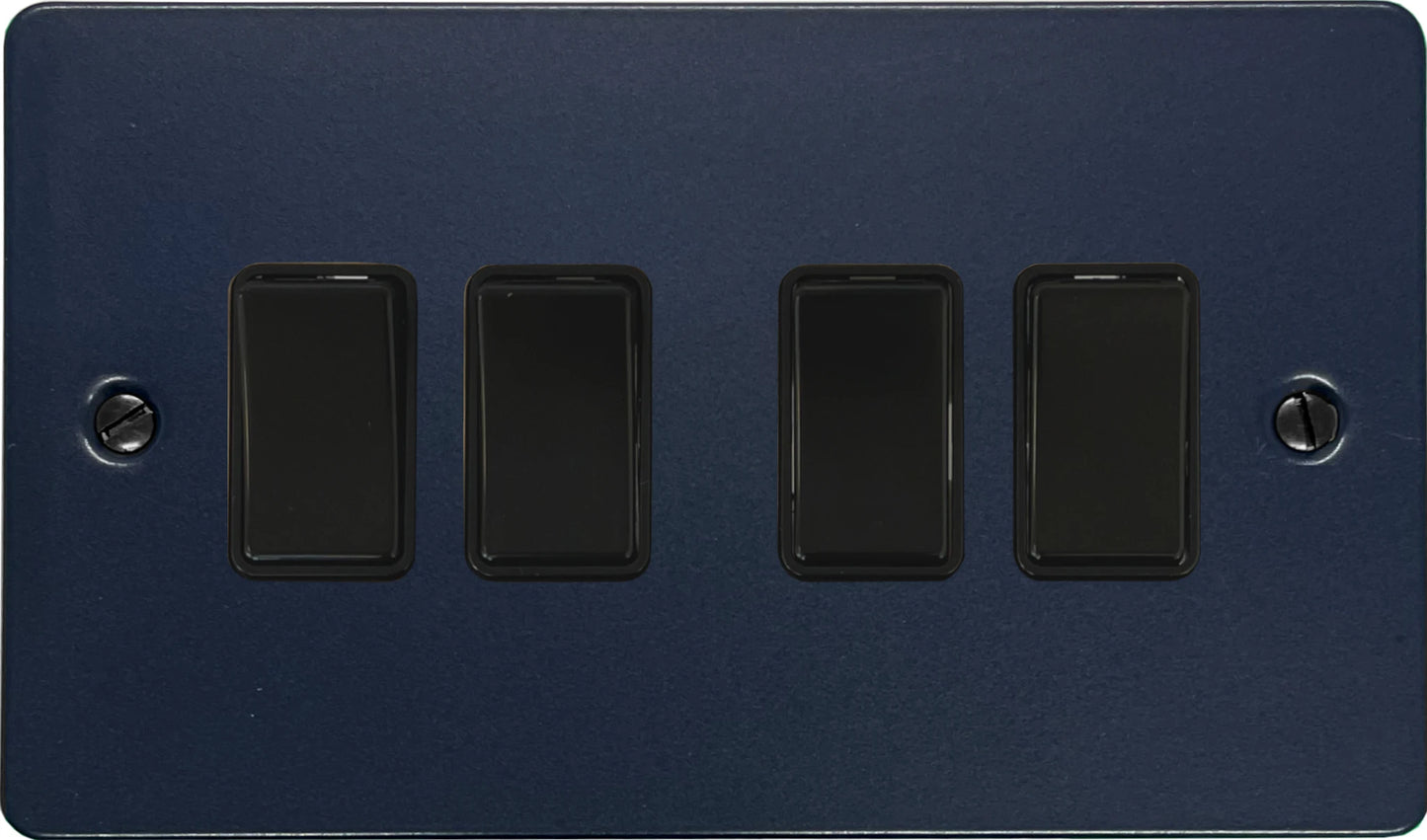 Flat Blue 4 Gang Switch (Black Switches)