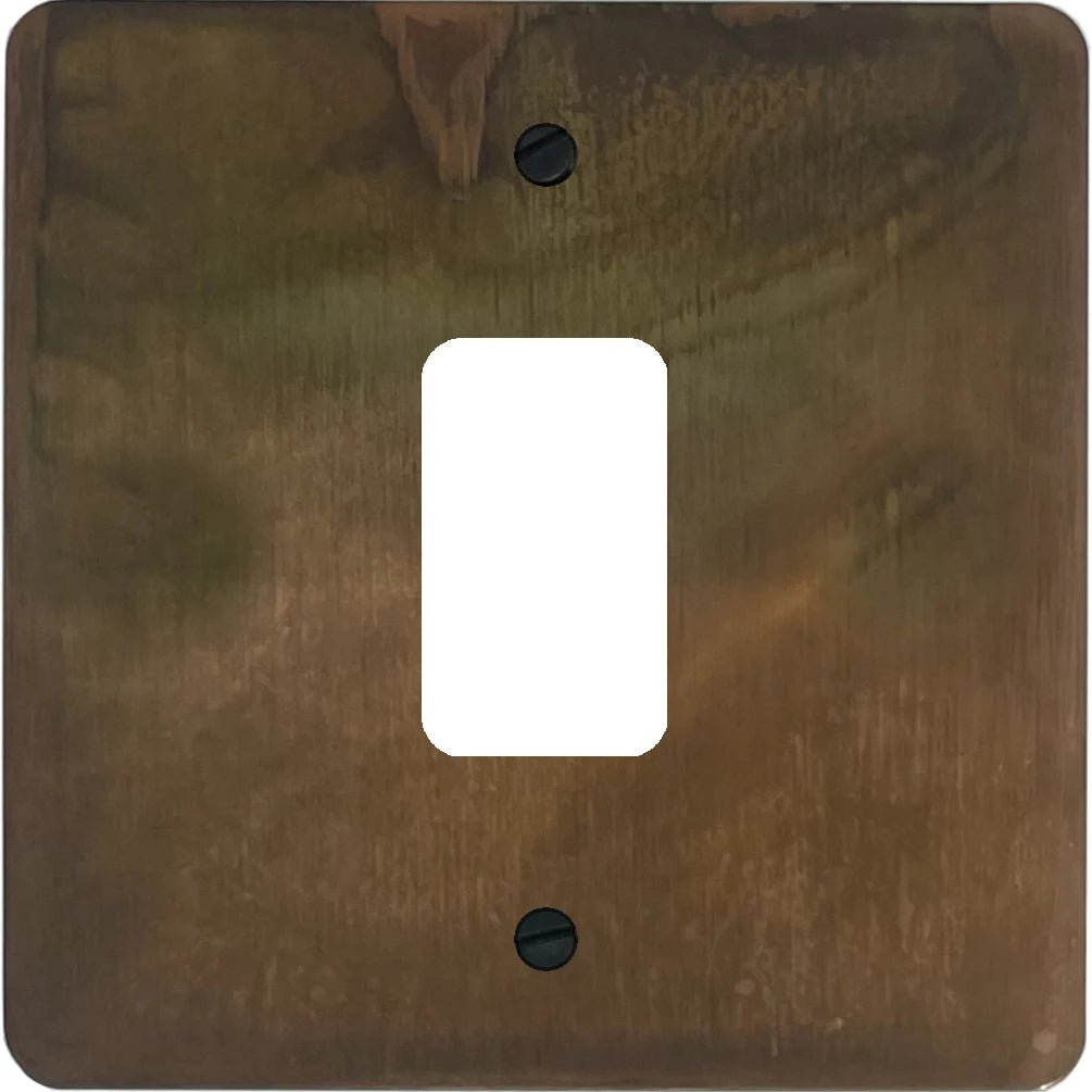 Flat Tarnished Copper 1 Gang Grid Plate