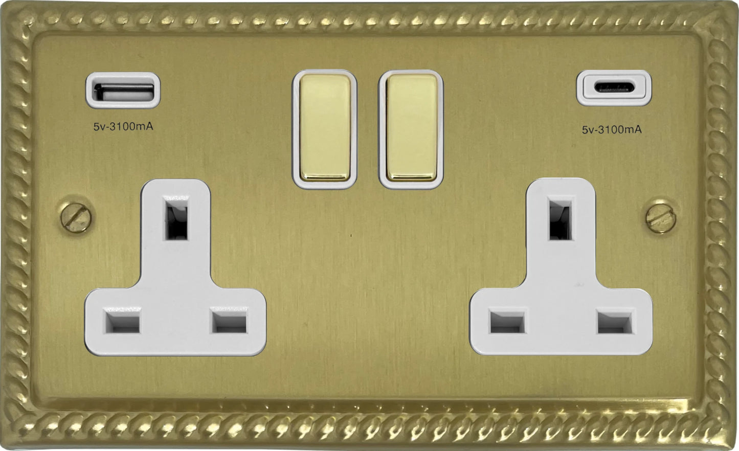 Monarch Satin Brass 2 Gang Socket C/W USBC Ports