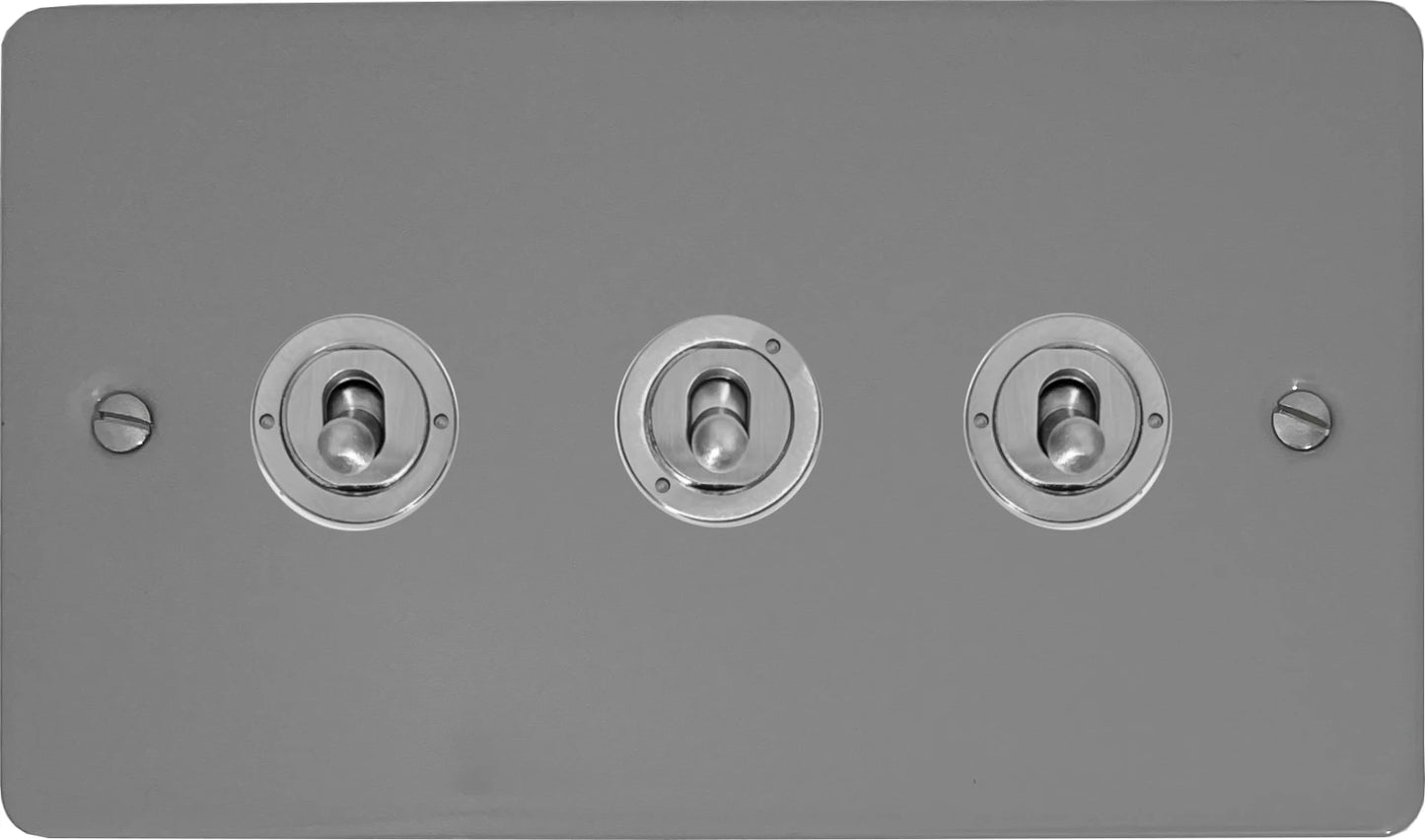 Flat Light Grey 3 Gang Toggle (Brushed Steel Toggle)