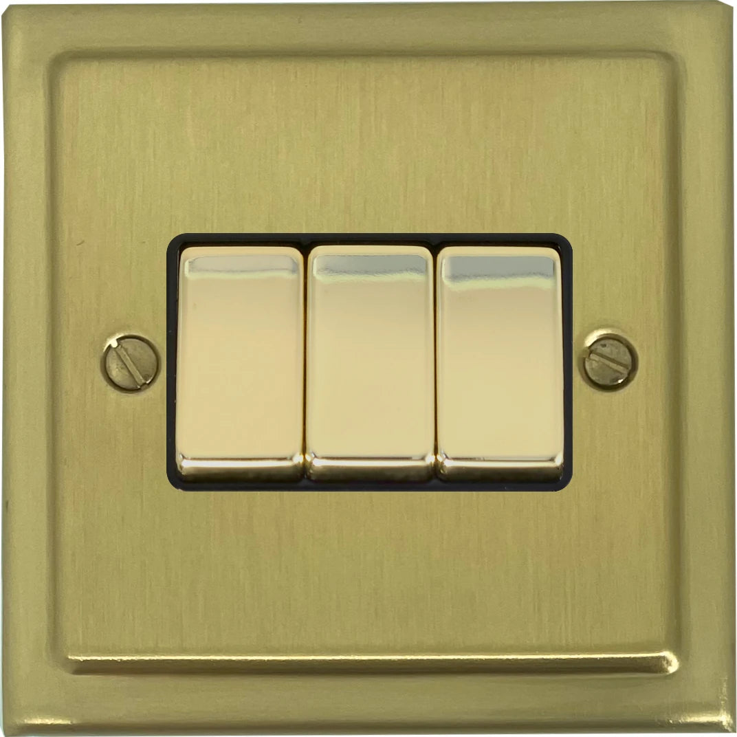 Victorian Satin Brass 3 Gang Switch