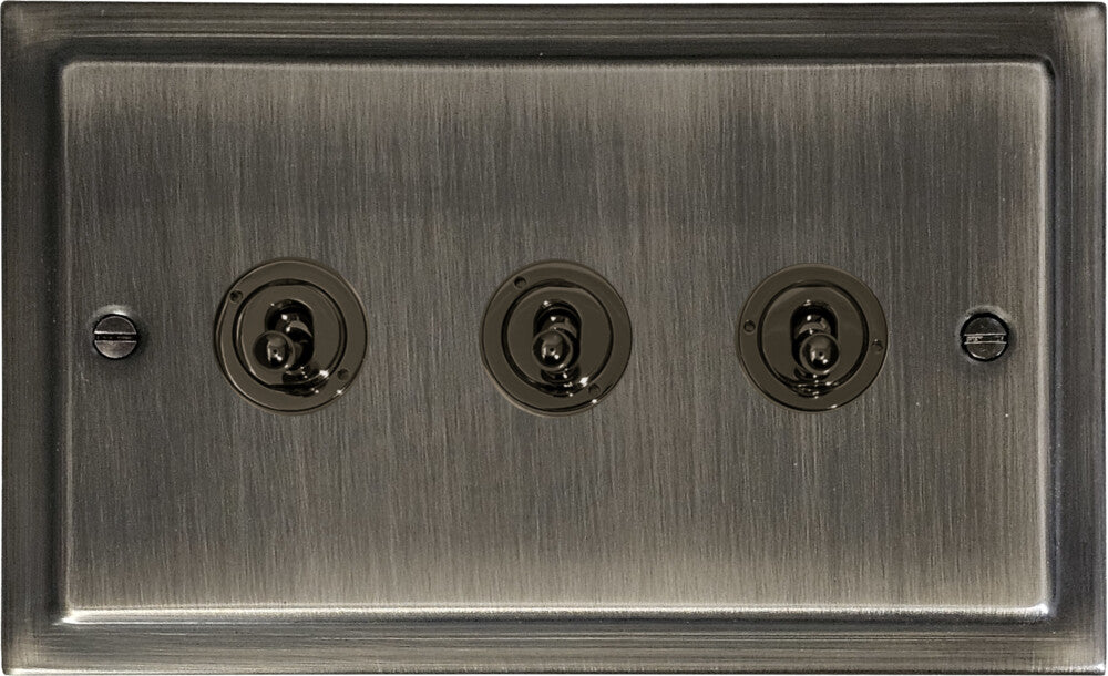 Victorian Antique Nickel 3 Gang Toggle (Black Nickel Toggle)