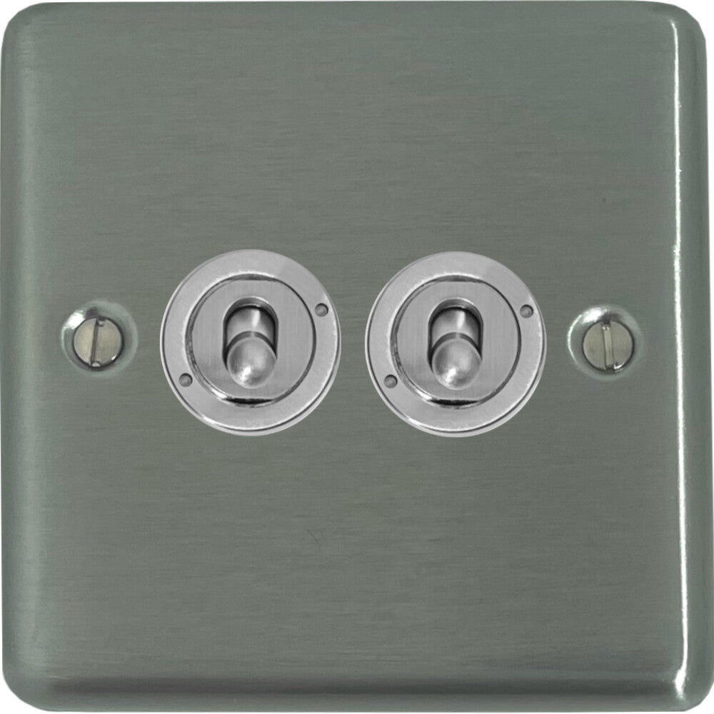 Contour Brushed Steel 2 Gang Toggle Switch