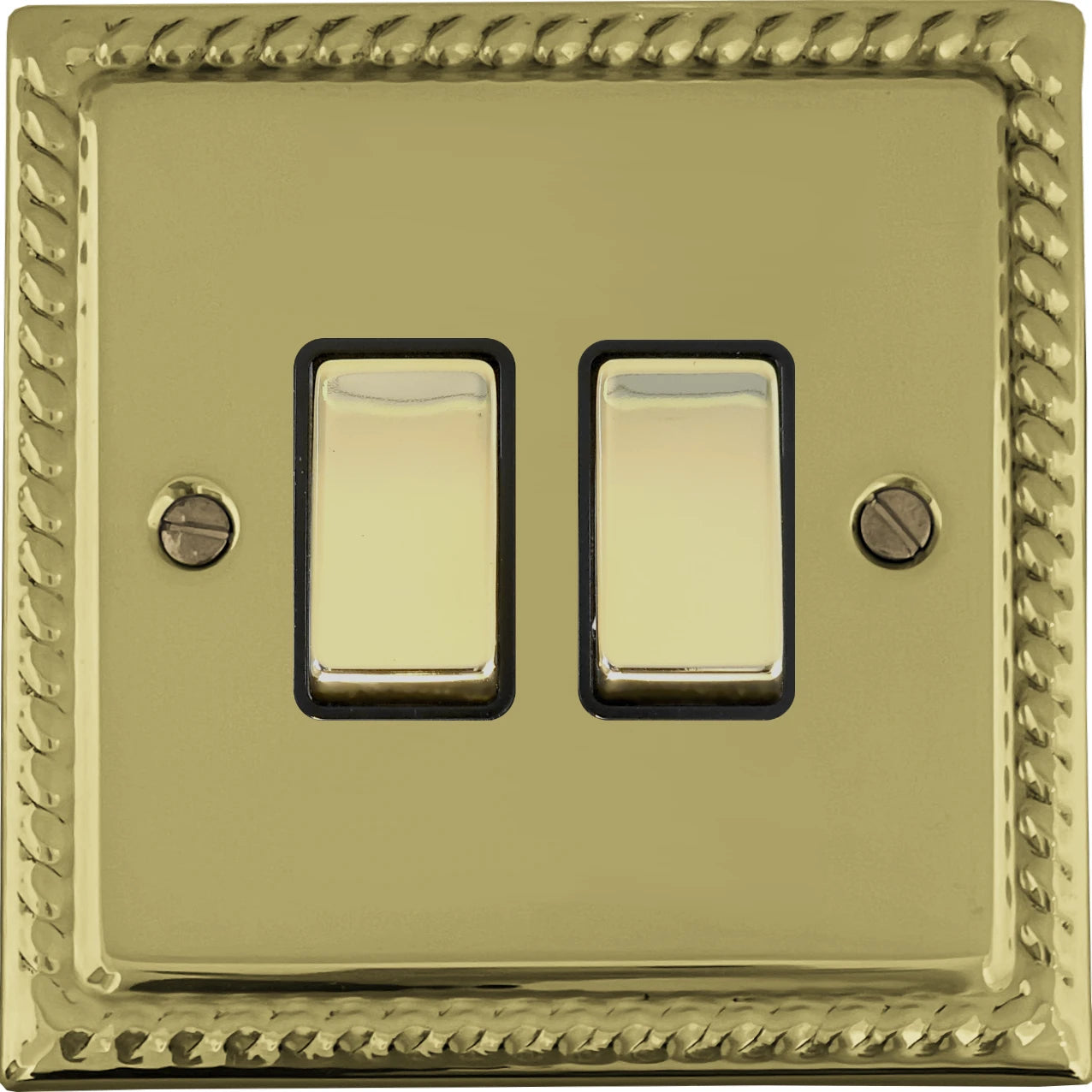 Georgian Polished Brass 2 Gang Switch