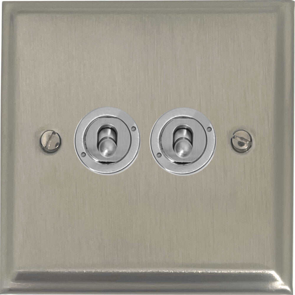 Deco Satin Nickel 2 Gang Toggle (Brushed Steel Toggle)