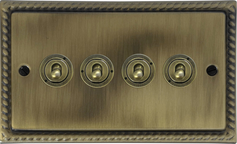 Georgian Light Antique Brass 4 Gang Toggle Switch