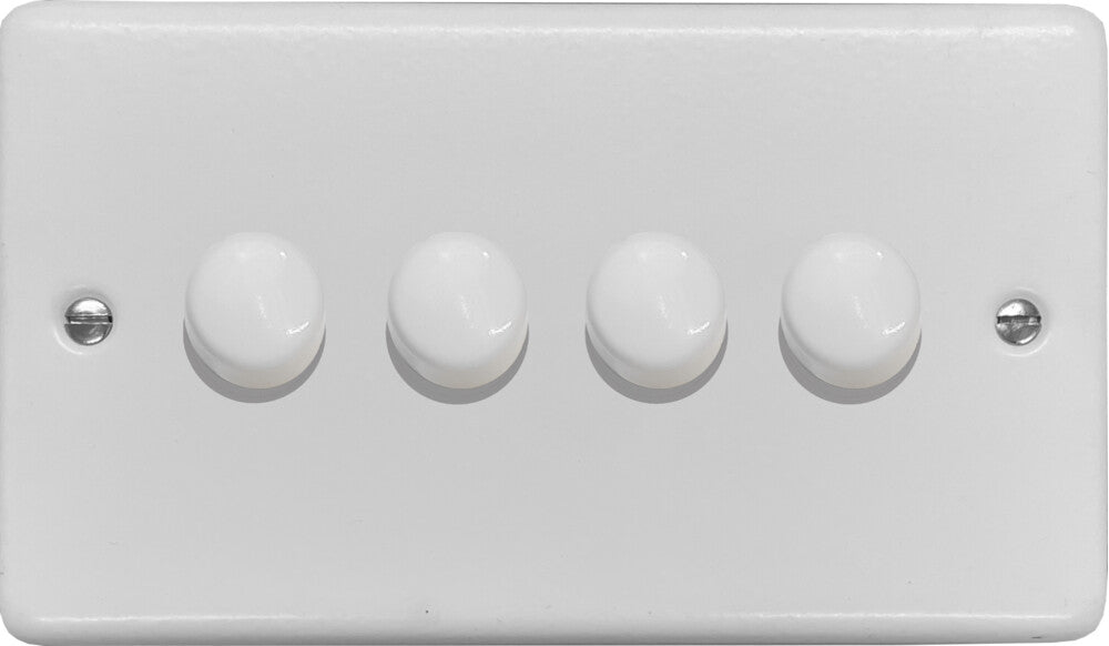 Contour Flat White 4 Gang Dimmer LED - White Caps
