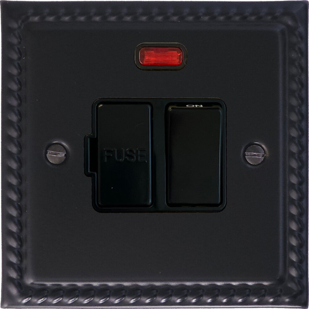 Georgian Flat Black Switch Fused Spur and Neon (Black Switch)