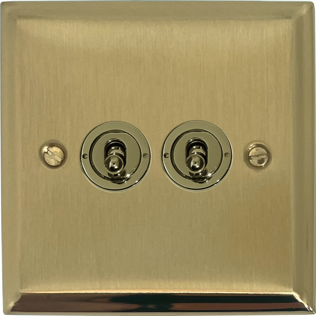Deco Satin Brass 2 Gang Toggle (Polished Brass Toggle)