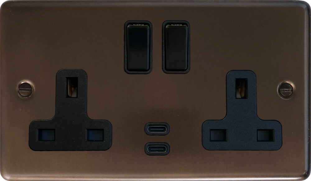 Contour Medium Bronze 2 Gang Socket with USBC