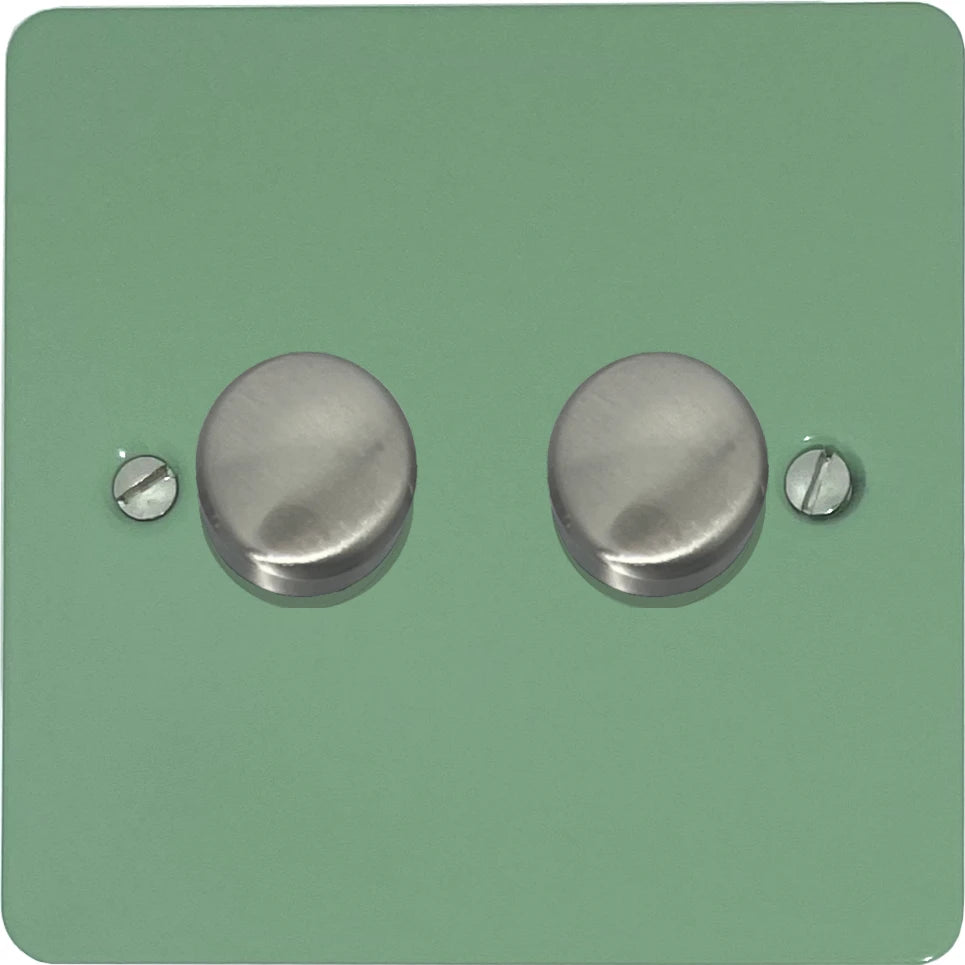 Flat Sage Green 2 Gang LED Dimmer (Satin Chrome Caps)