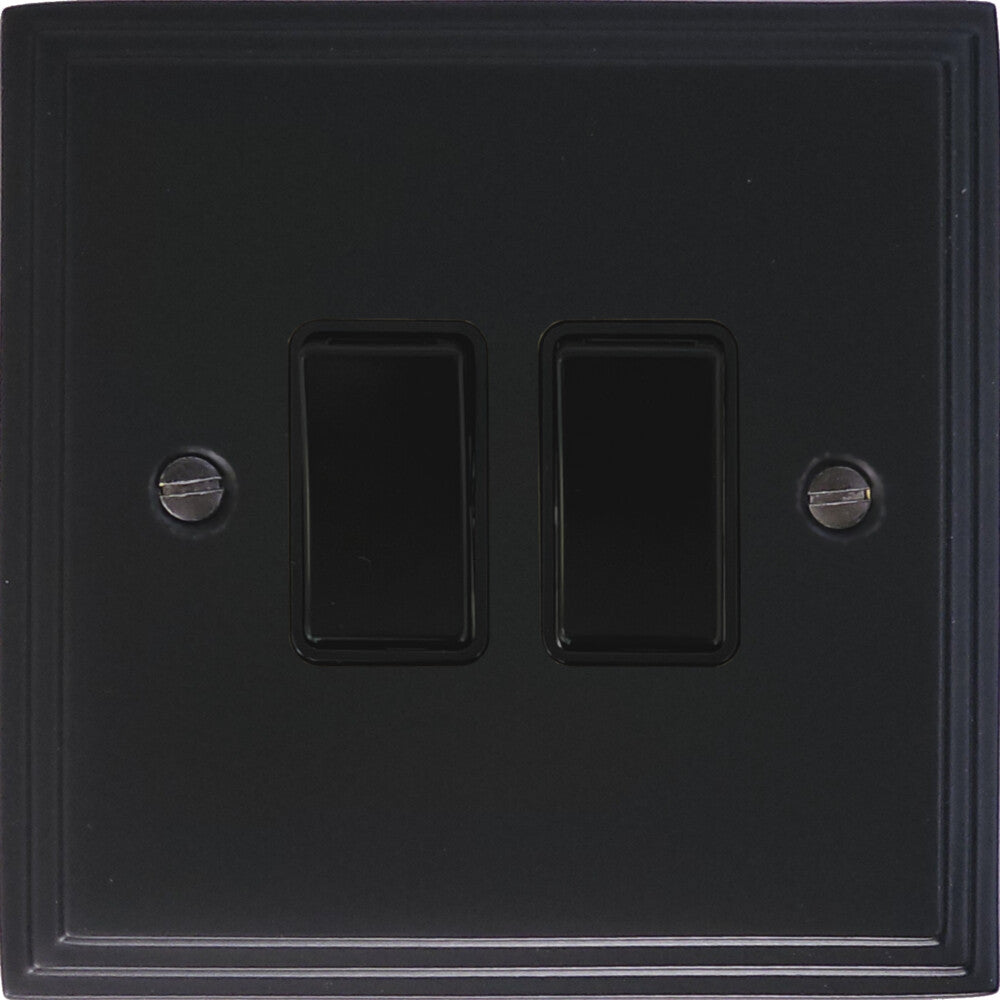 Victorian Flat Black 2 Gang Switch