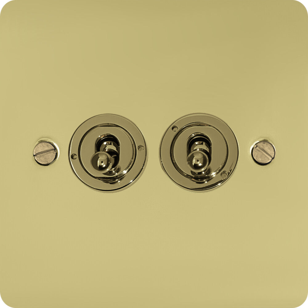 Flat Polished Brass 2 Gang Toggle Switch
