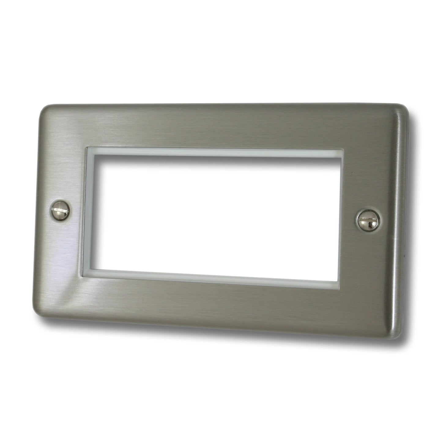 Contour Brushed Steel 2 Gang 4 Mod Plate & Frame