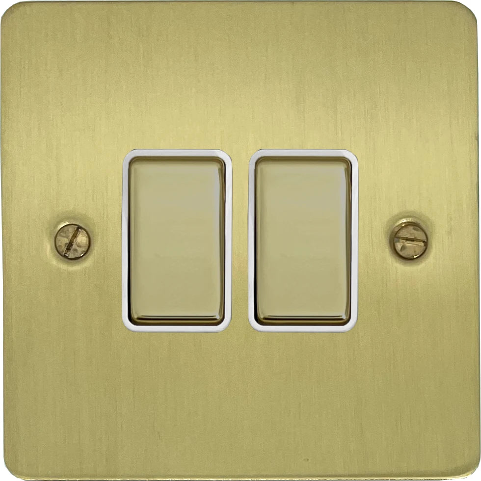Flat Satin Brass 2 Gang Switch