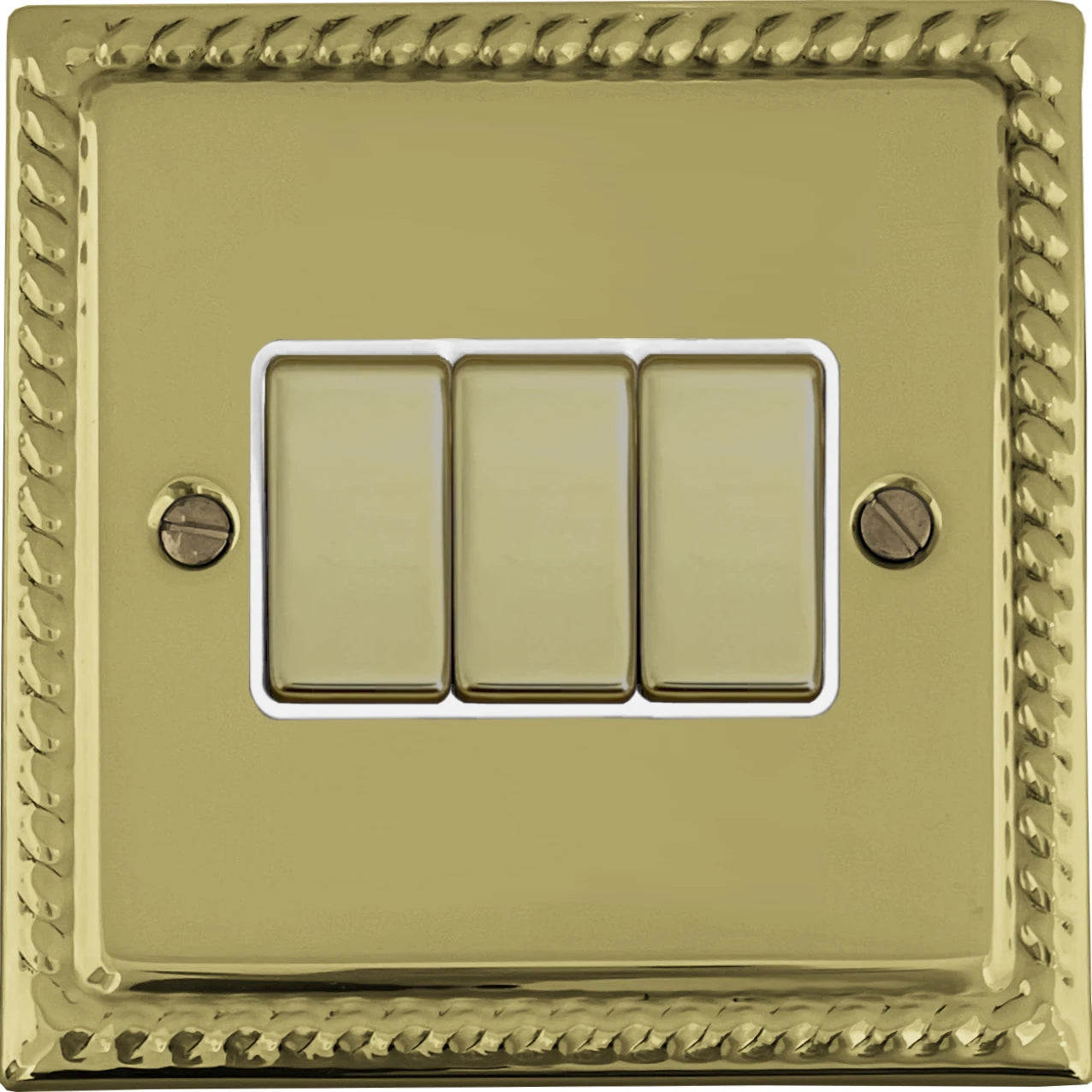 Georgian Polished Brass 3 Gang 2 Way Switch
