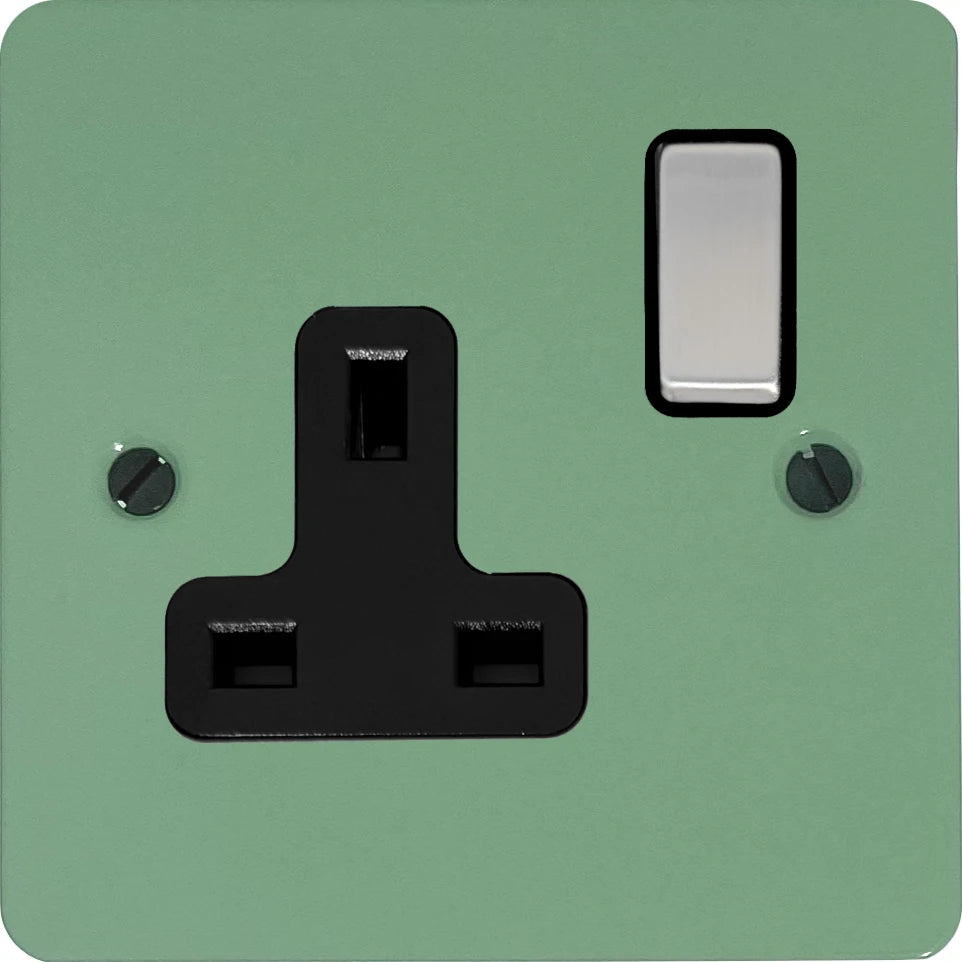 Flat Sage Green 1 Gang Socket (Satin Chrome Switch/Black Insert)