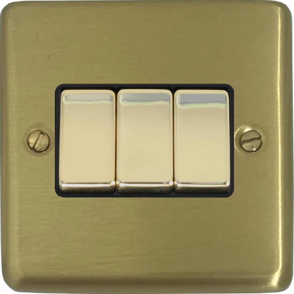 Contour Satin Brass 3 Gang Switch
