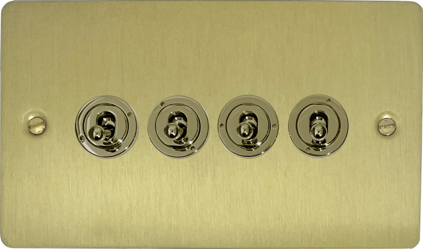 Flat Satin Brass 4 Gang Toggle