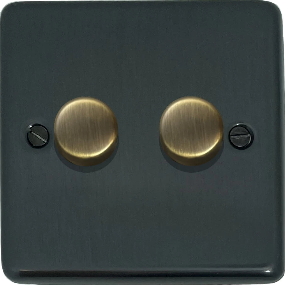 Contour Black Bronze 2 Gang LED Dimmer (Antique Brass Cap)