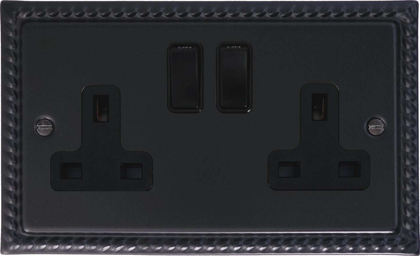 Georgian Flat Black 2 Gang Socket