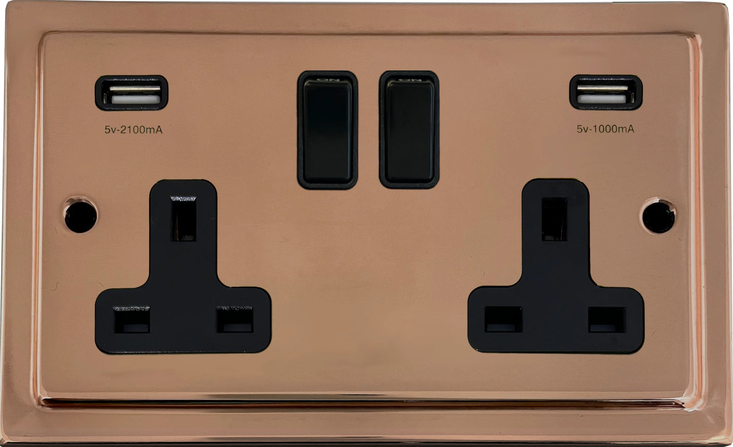 Victorian Polished Copper 2 Gang Socket with USB