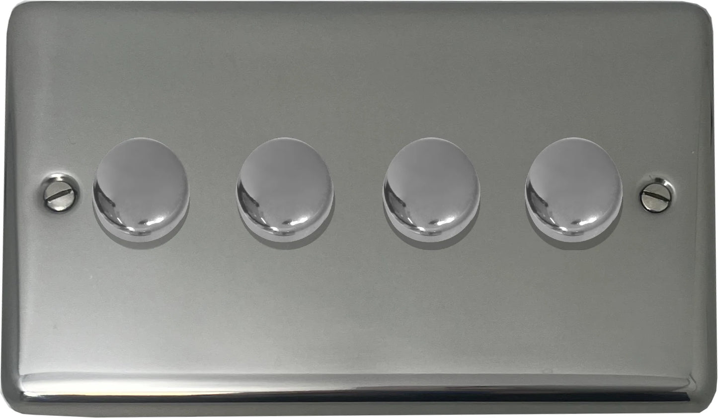 Contour Polished Steel 4 Gang 120W LED Dimmer