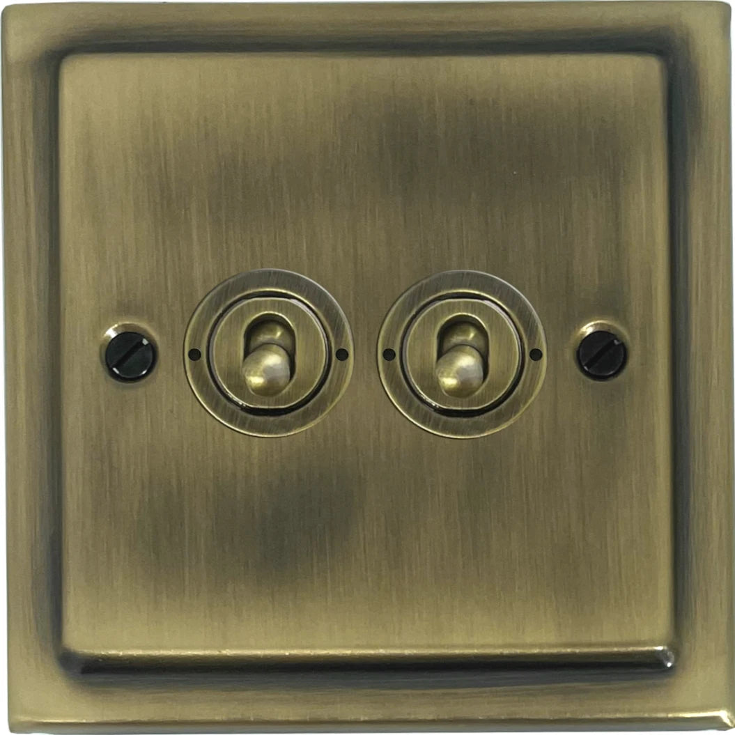 Victorian Light Antique Brass 2 Gang Toggle Switch
