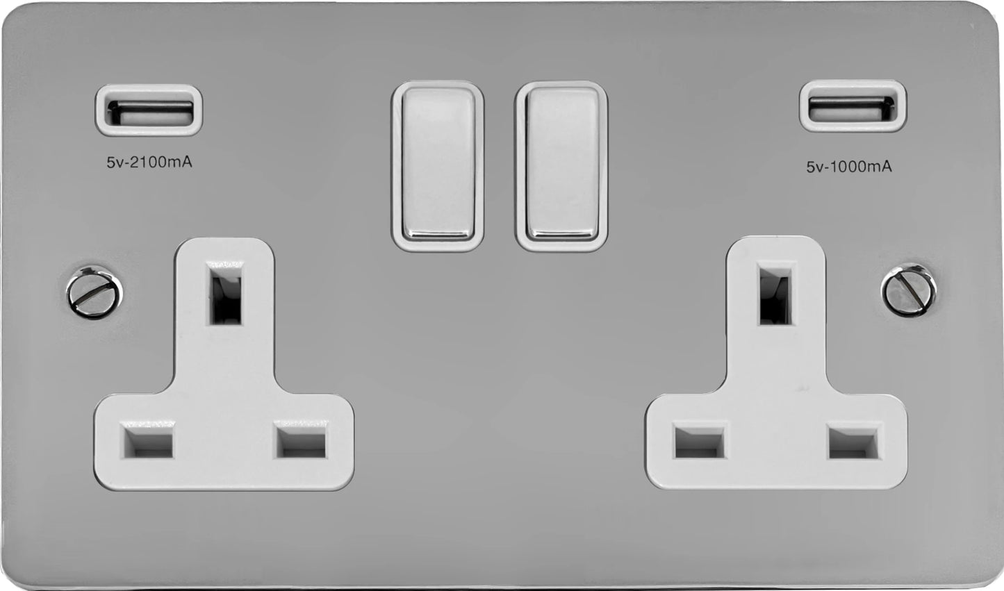 Flat Polished Chrome 2 Gang Socket C/W Usb Ports