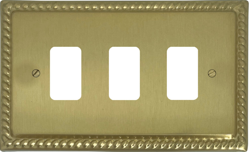 Georgian Satin Brass 3 Gang Grid Plate