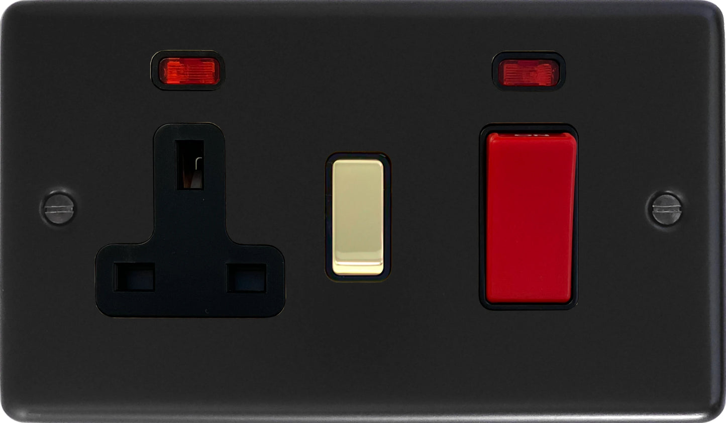Contour Flat Black Cooker Socket (Brass Switch)