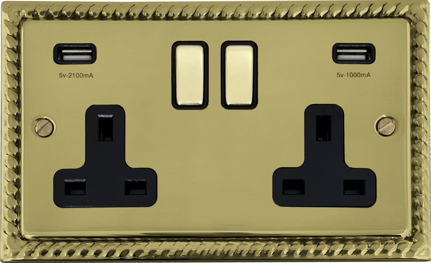 Georgian Polished Brass 2 Gang Socket C/W Usb Ports