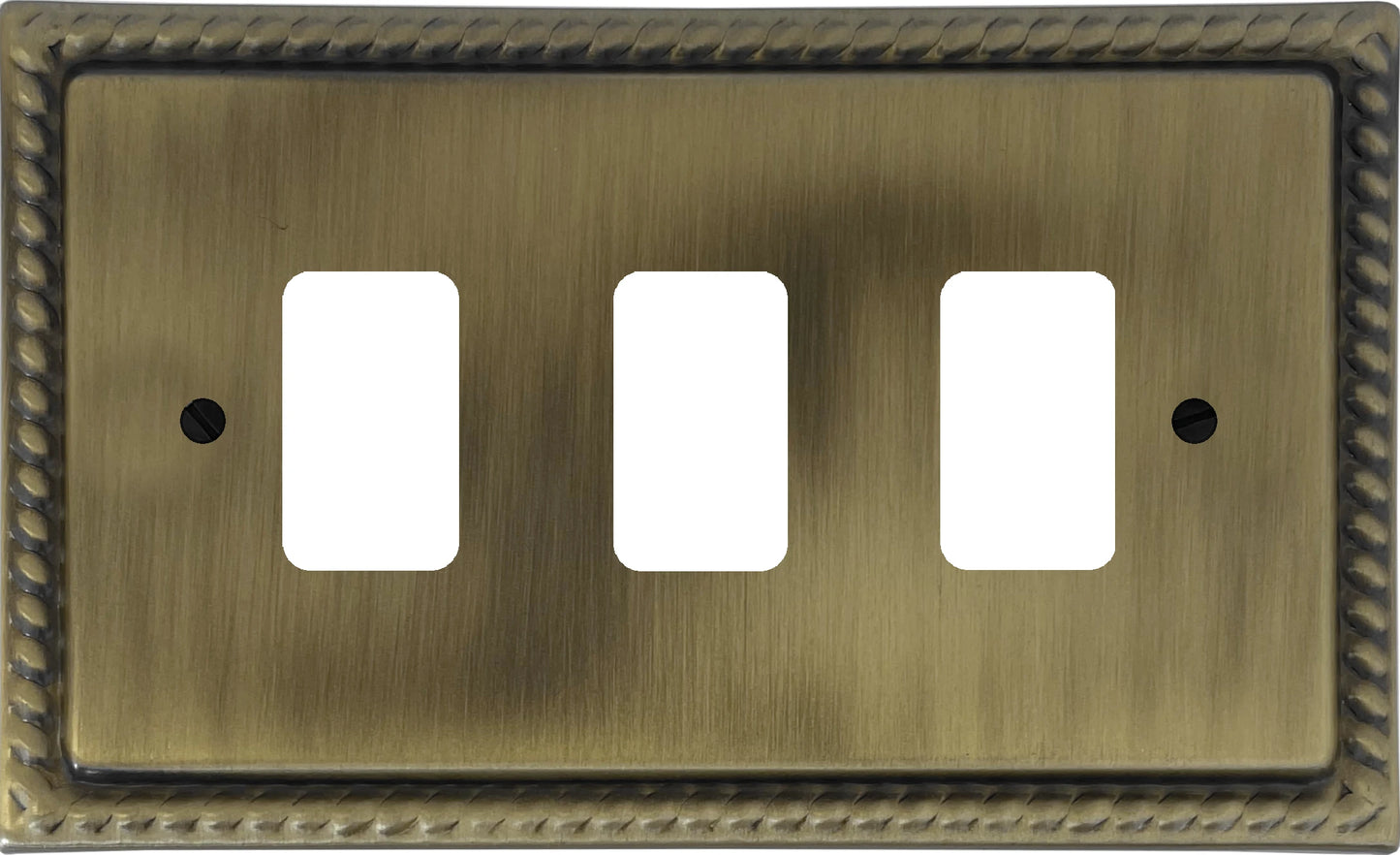 Georgian Light Antique Brass 3 Gang Grid Plate