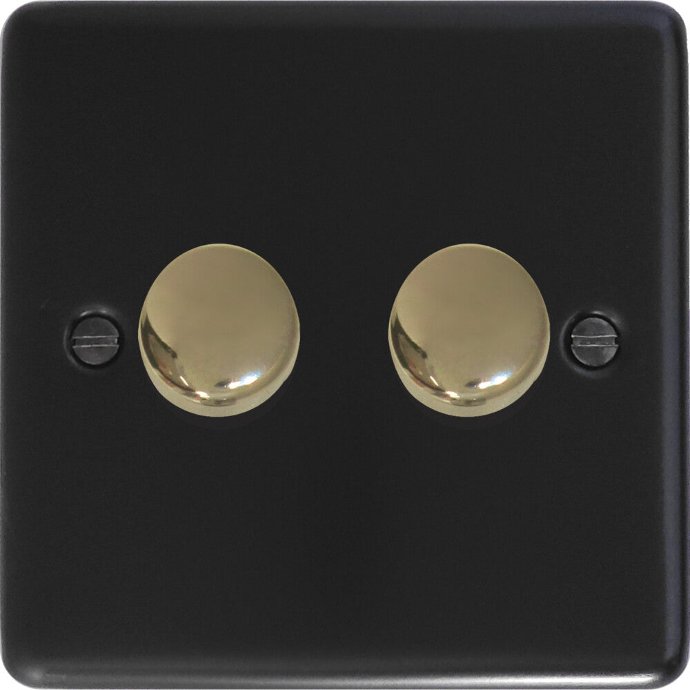 Contour Flat Black 2 Gang Dimmer LED (Brass Caps)