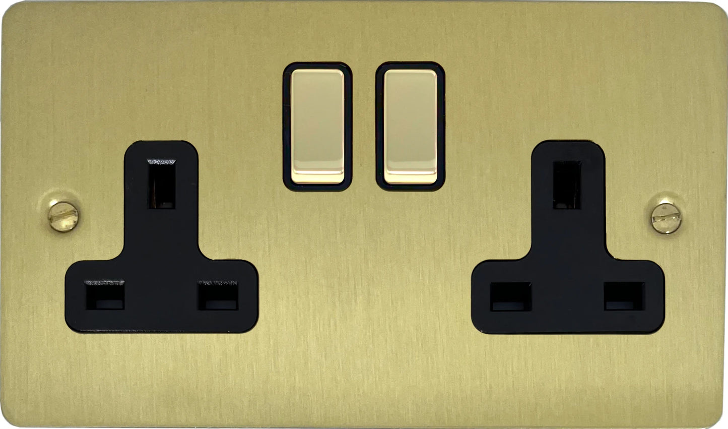 Flat Satin Brass 2 Gang Socket