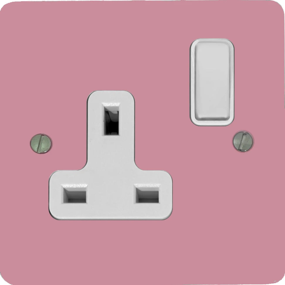 Flat Gloss Pink 1 Gang Socket (White Switch)