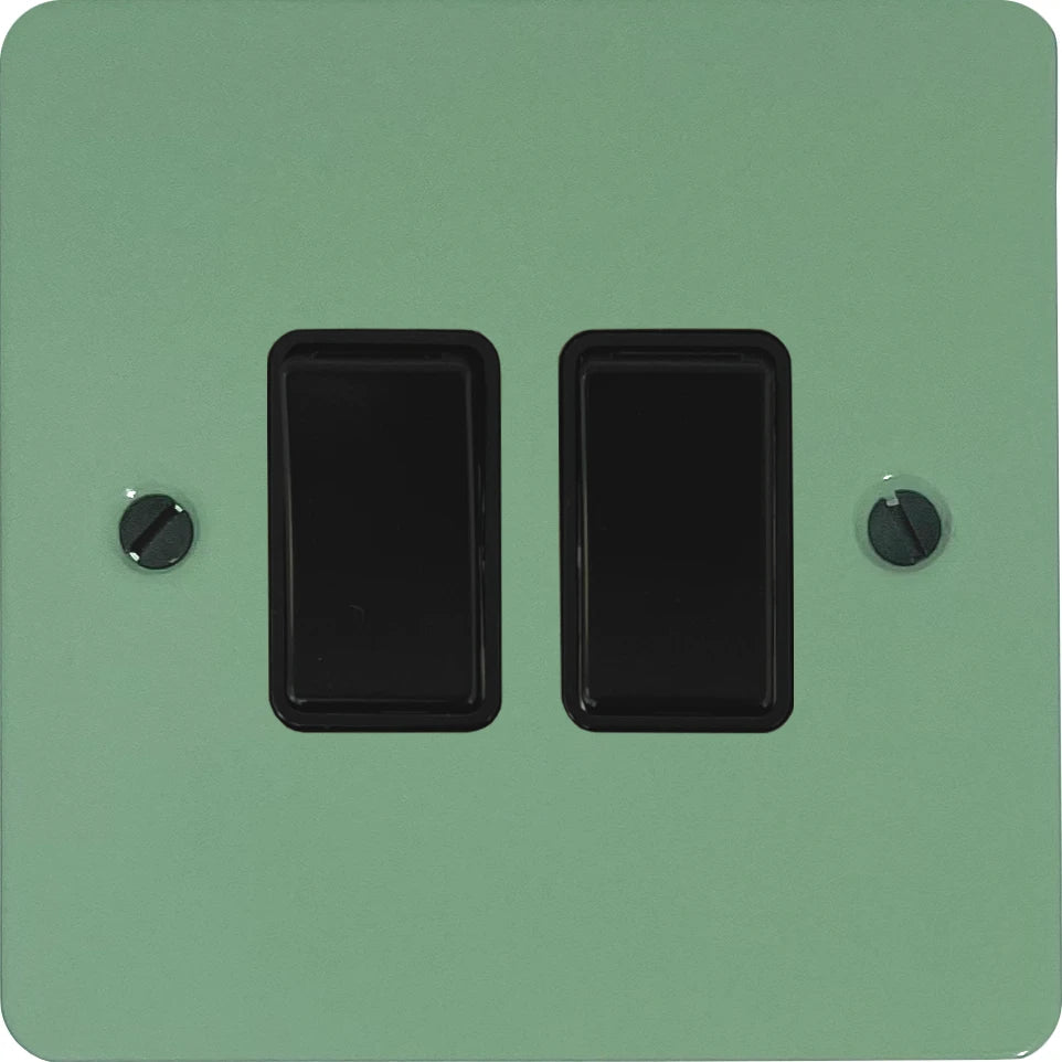 Flat Sage Green 2 Gang Switch (Black Switches)