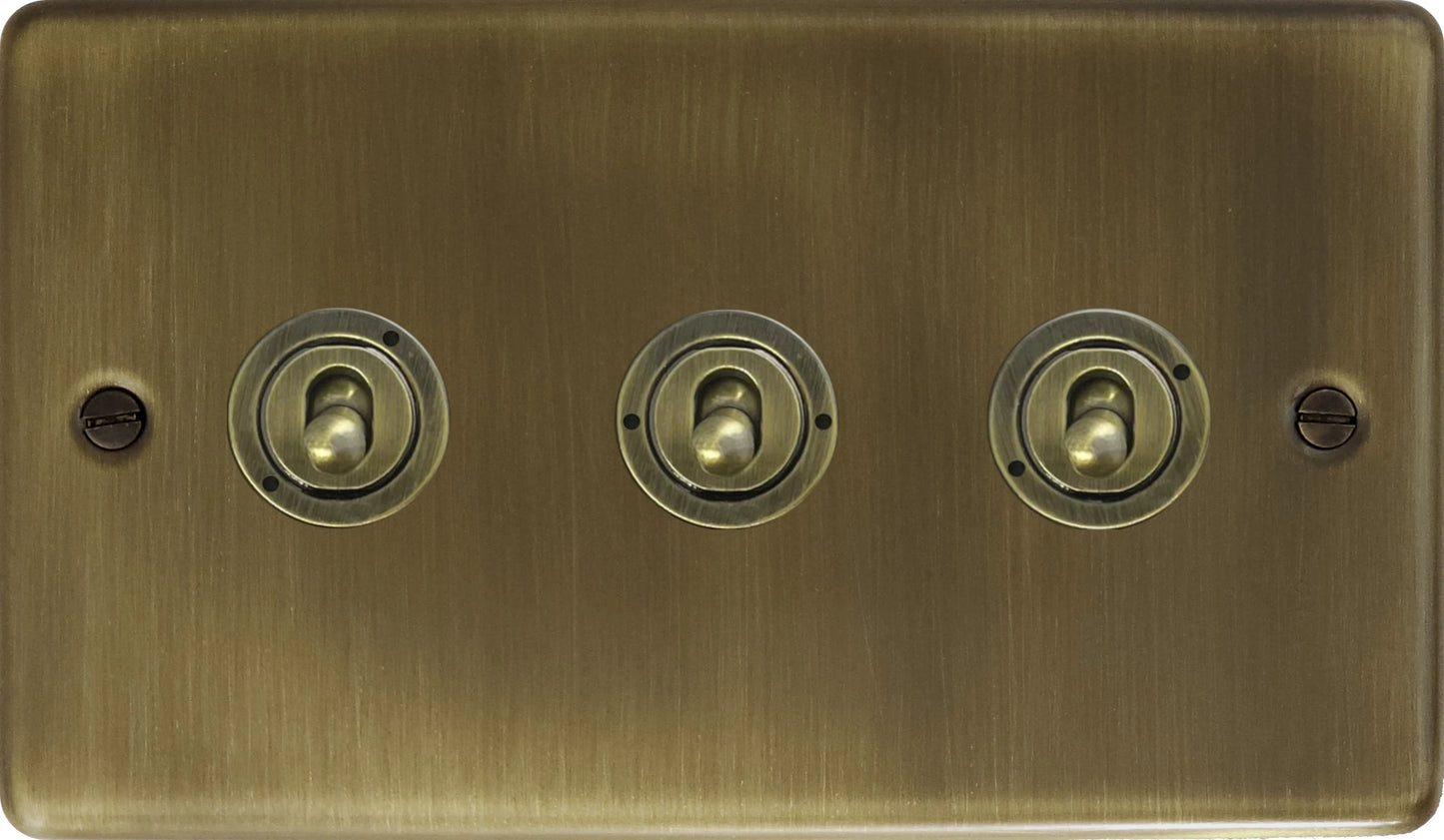 Contour Antique Brass 3 Gang Toggle Switch
