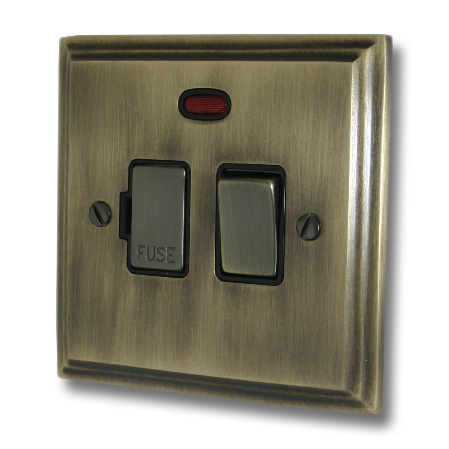 Victorian Antique Brass Switched Fuse Spur with Neon (Brass Switch)