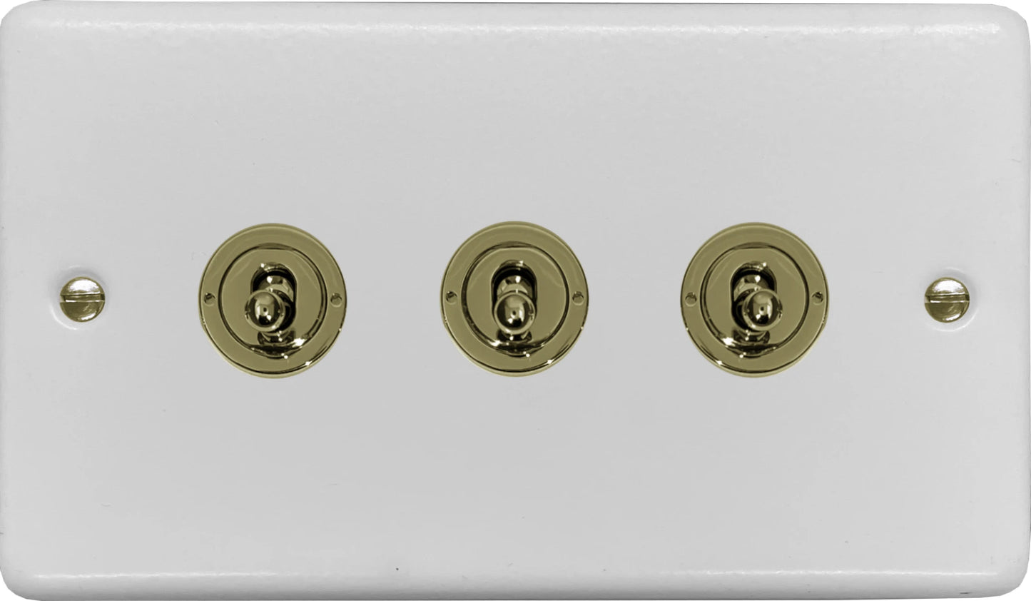 Contour Flat White 3 Gang Toggle (Polished Brass Toggle)