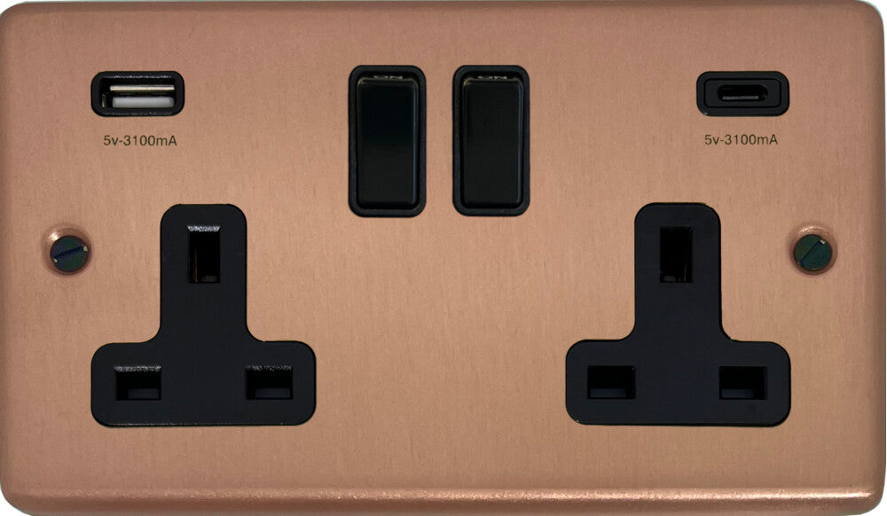 Contour Rose Gold 2 Gang Socket with USBC